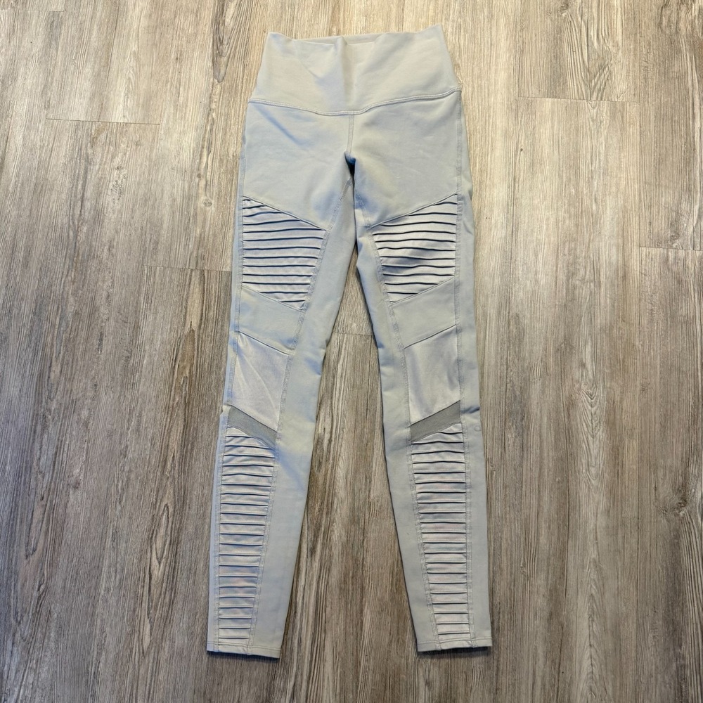 Alo Womens XS High Waist Moto Leggings Light Gray
